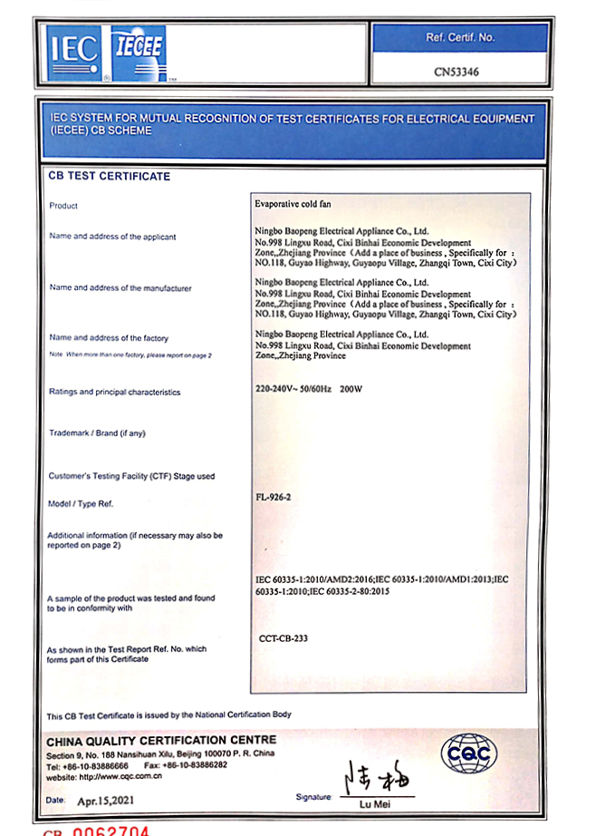 Certificado FL-926-2 CB